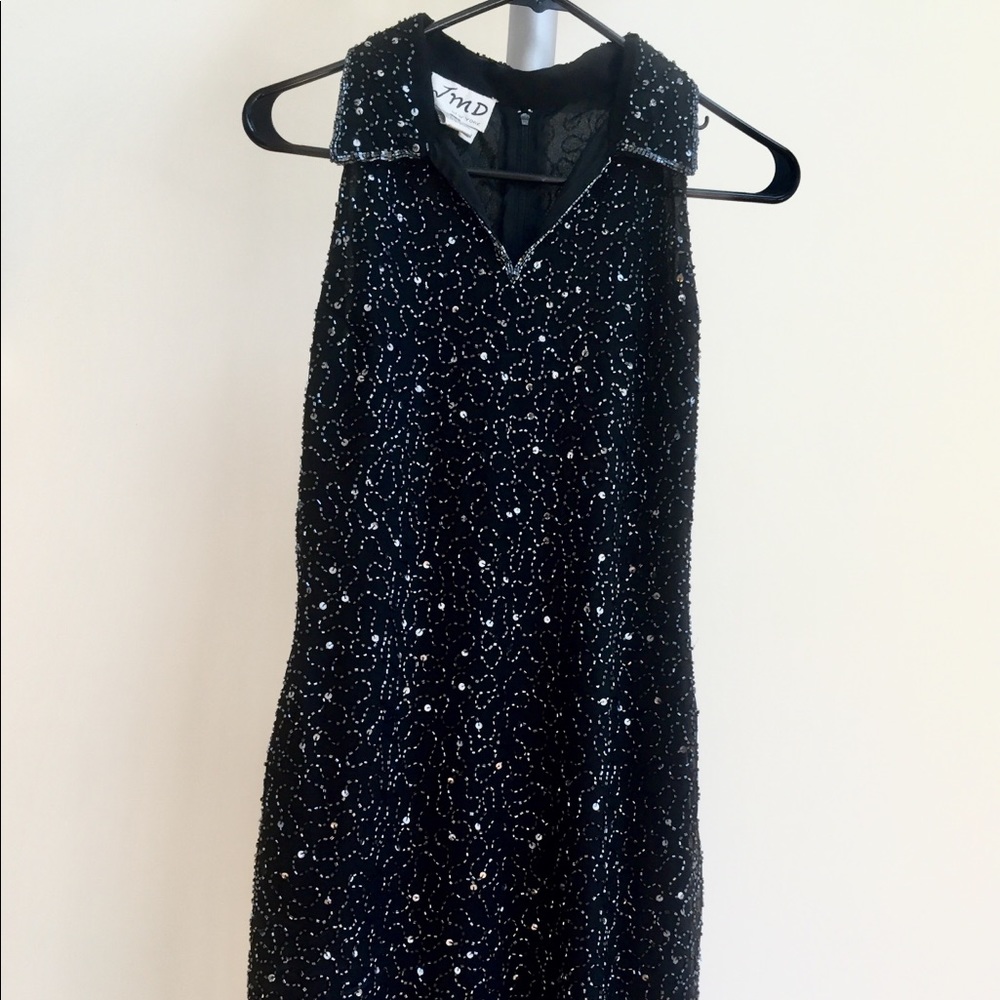 Petite JMD NY Black Sequined Collared Midi-dress